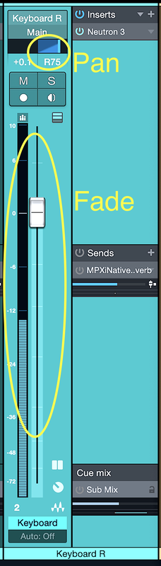 Fade and Pan controls in channel strip