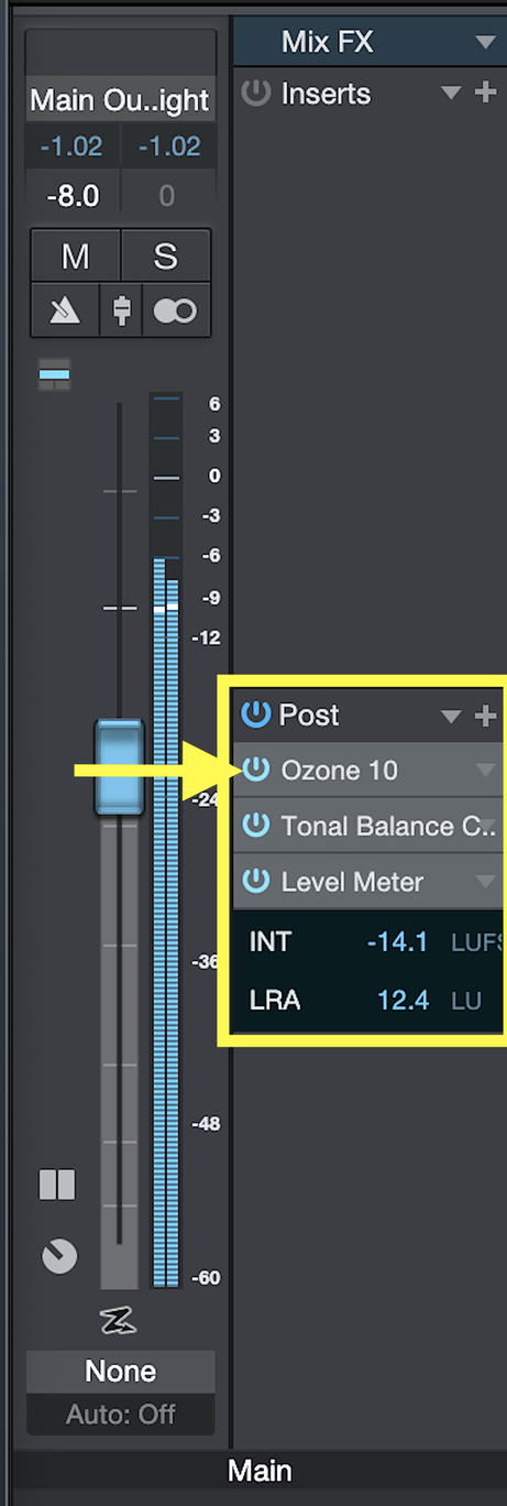iZotope Ozone 10 Mastering Plug-In in Main Output