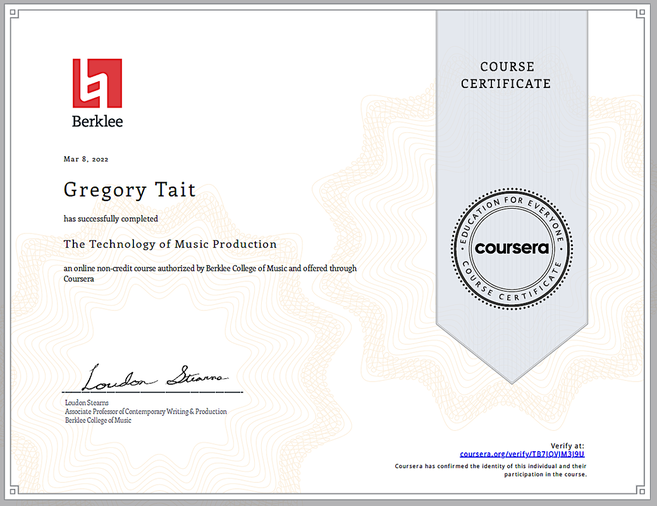 Berklee Course Certificate in Music Production